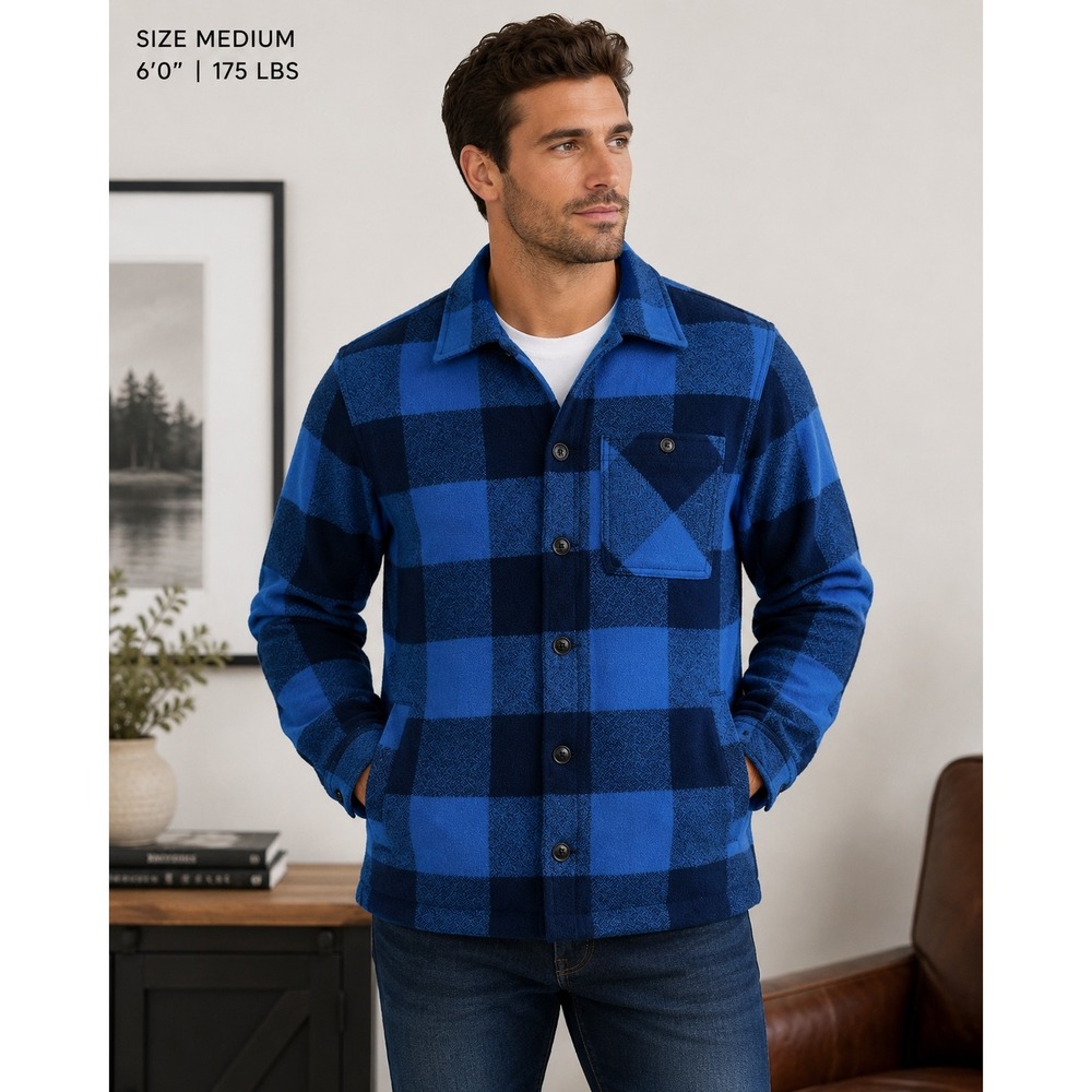 Union Seattle Men's Medium Blue Buffalo Plaid Shirt Jacket Shacket